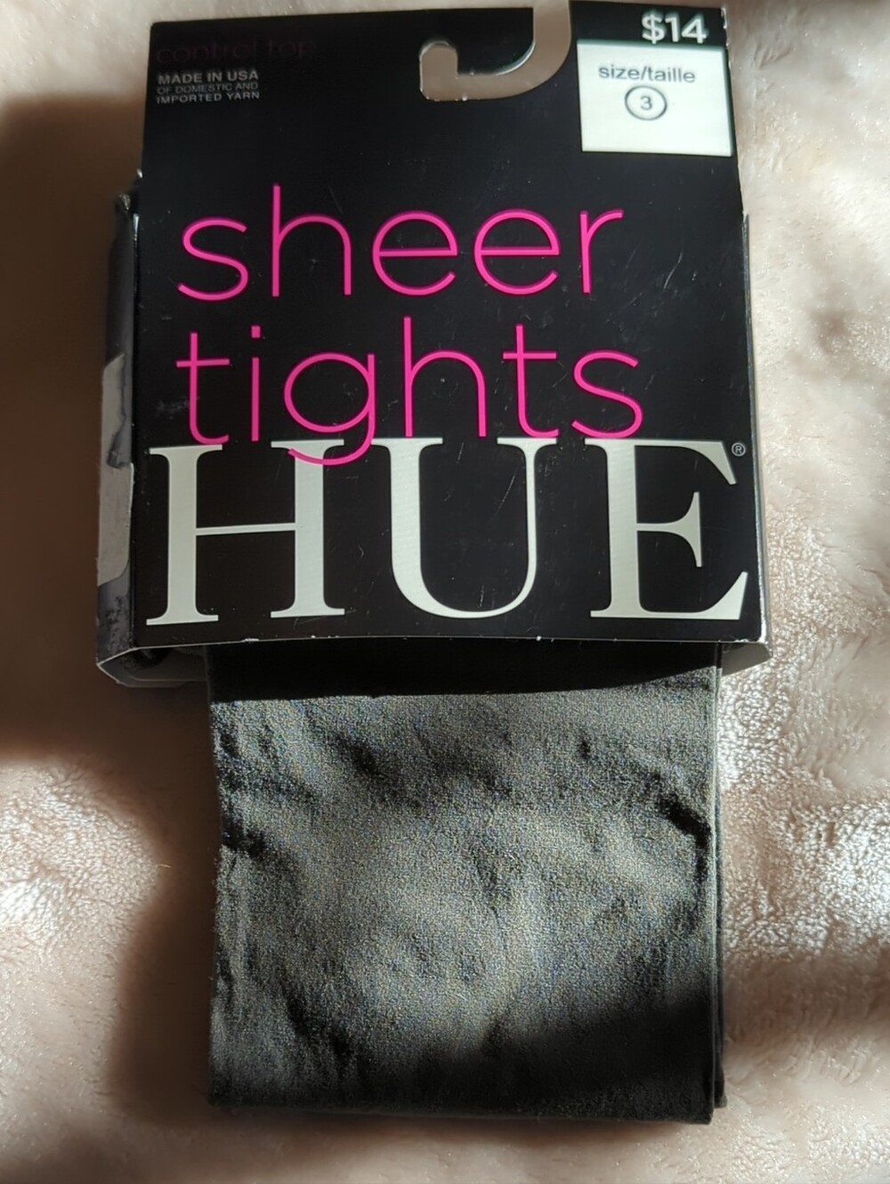 HUE Sheer Control Top Tights Women’s L Black Pepper (Gray) Solid Nylon Spandex